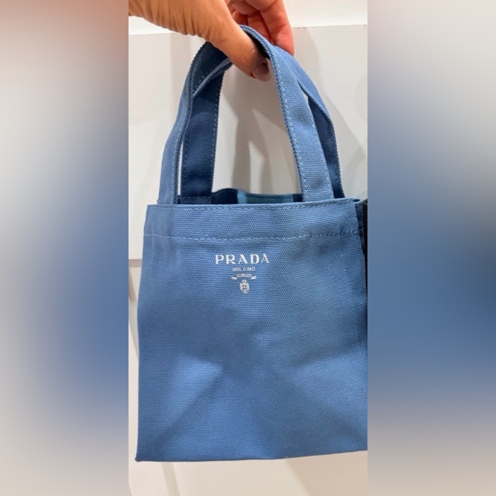 Prada L'Homme Blue with Silver lettering Mini Canvas Tote | New in Box - Picture 2 of 7